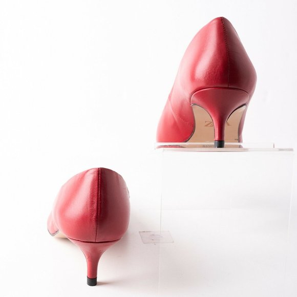 Zara Womens Red Leather Kitten Heels Pumps Shoes - Picture 6 of 9